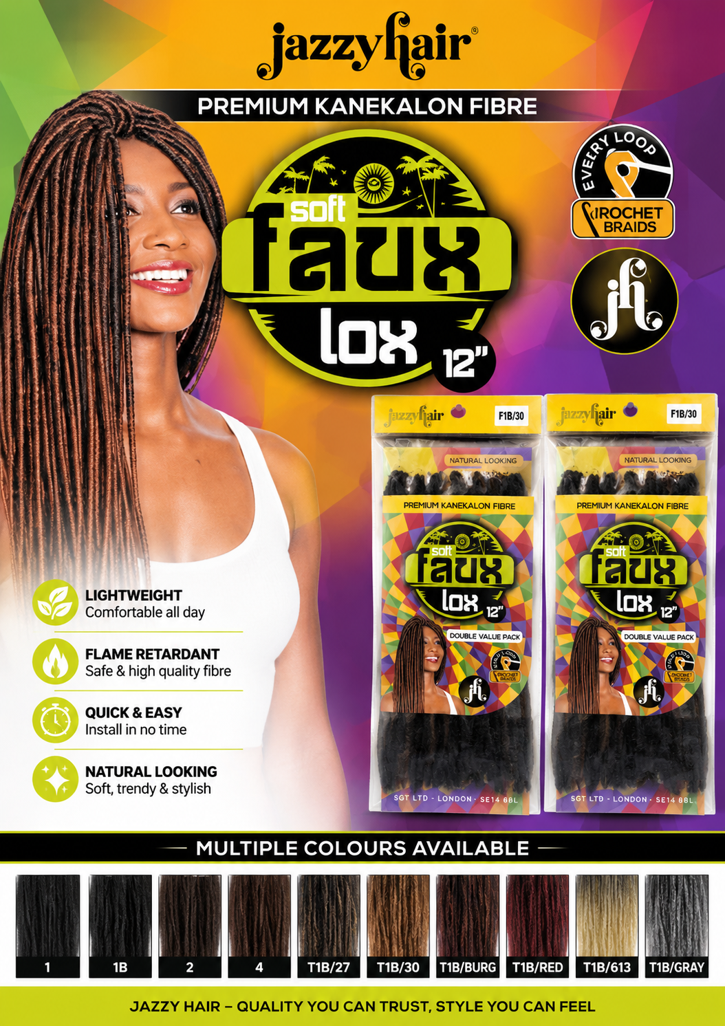 Jazzy Hair Soft Faux Lox Crochet Hair 12" Inches (All Colours) - Beauty Flex UK