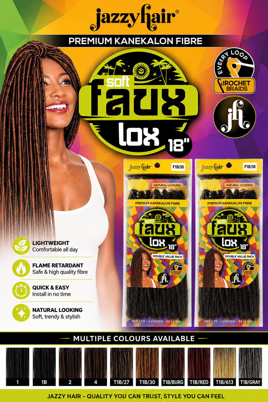 Jazzy Hair Soft Faux Lox Crochet Braid 18 Inches (All Colours) - Beauty Flex UK