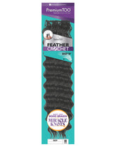 Premium Too Feather Crochet Hair Extensions in deep wave style, 14 to 18 inches, showcasing soft, textured feathered weave.