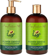2x SheaMoisture Power Greens Curly Hair Shampoo and Conditioner Dry Hair Moringa Avocado to moisturize 13oz each