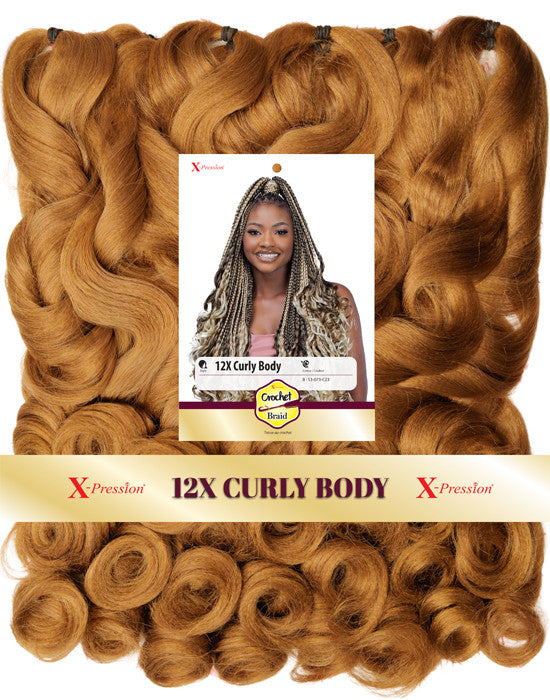 X-Pression 12x French Loose Curly Body Braiding Hair extensions in various colors, showcasing the curly texture and vibrant shades.