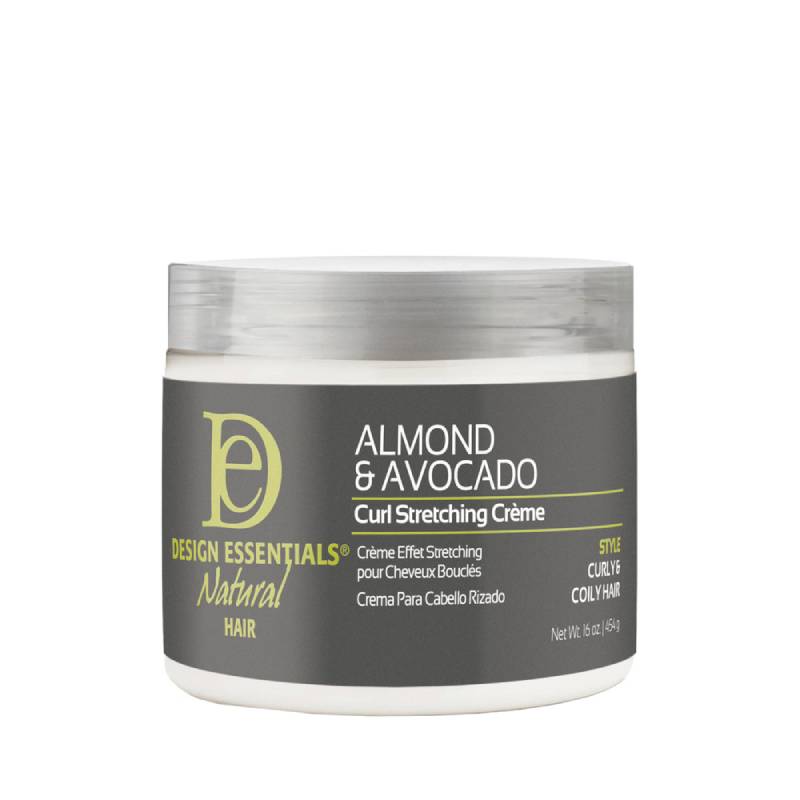 Design Essentials Almond & Avocado Curl Stretching Creme nourishing co-wash in a 454g jar, with a smooth, creamy texture and natural ingredients.