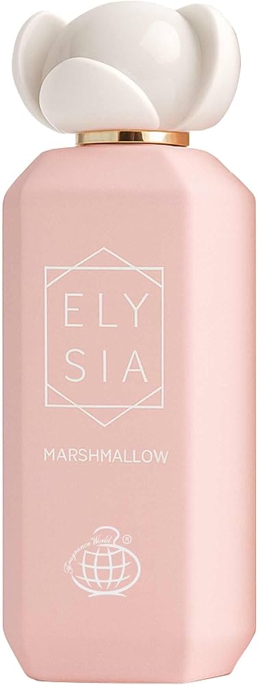 Fragrance World Elysia Marshmallow perfume bottle for women, 100ml EDP with a sleek design and marshmallow scent.