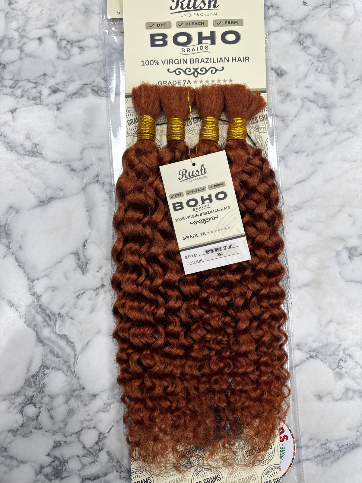 Rush Boho Braids water wave Virgin Brazilian hair extensions in 17 to 19 inches, showcasing natural water wave texture.