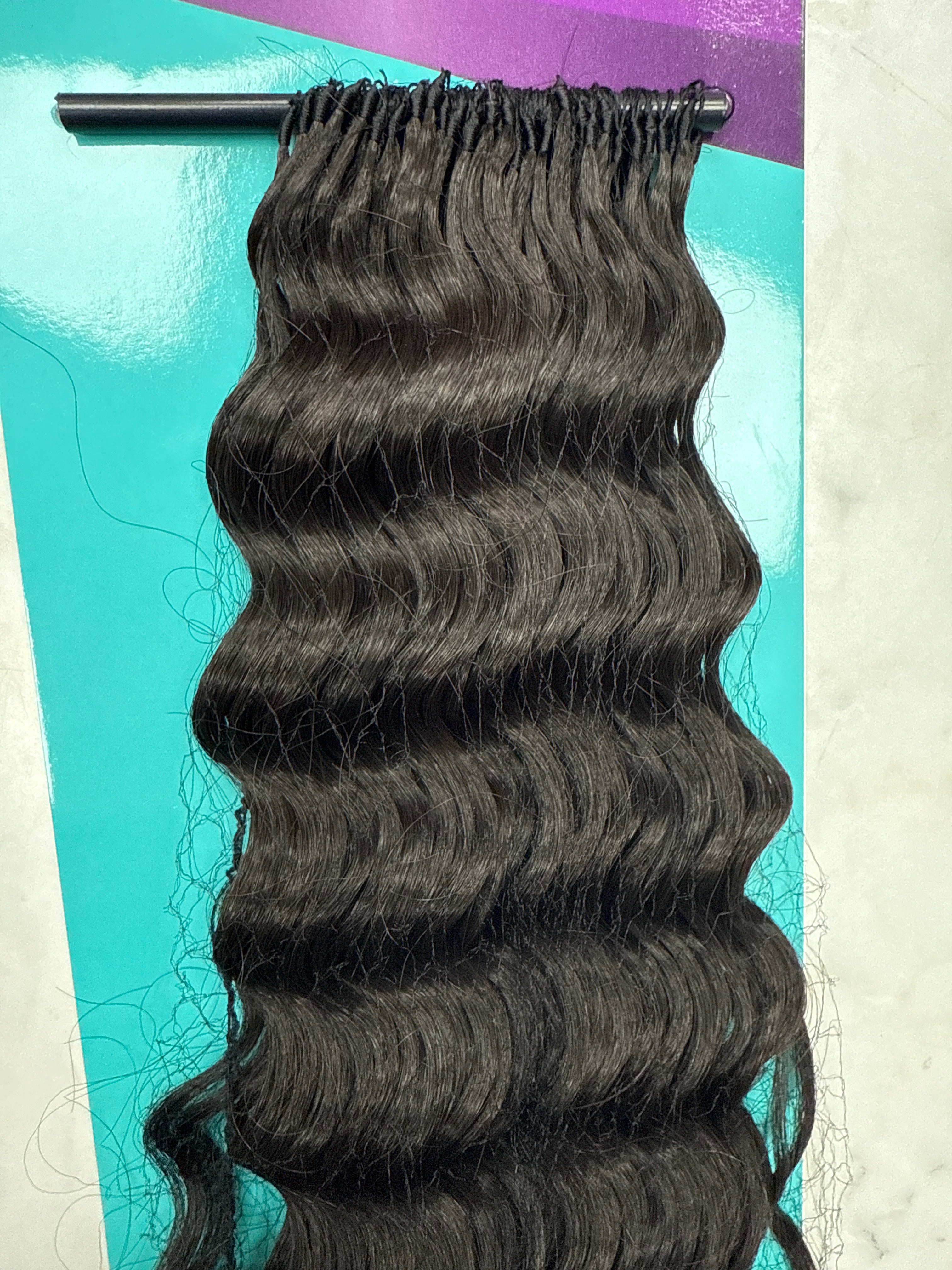 Premium Too Deep Wave Feather Crochet Hair Extensions, 14 to 18 inches, with soft, natural deep wave texture.