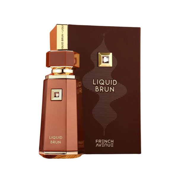 French Avenue Liquid Brun Eau De Parfum for Men, 100ml bottle, stylish glass container with elegant fragrance design.