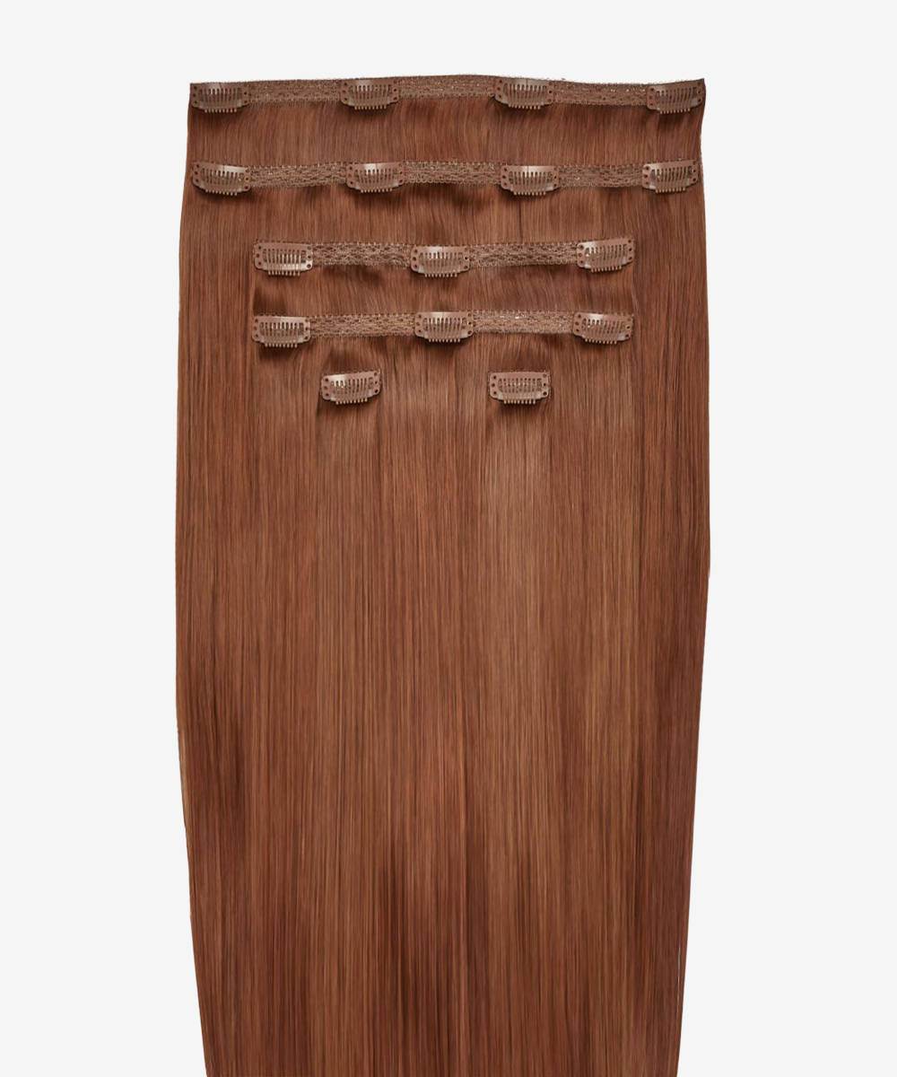 Dressmaker 100% human hair clip-in extensions in straight style, 8 pieces, 14, 18, and 22 inches for natural hair enhancement