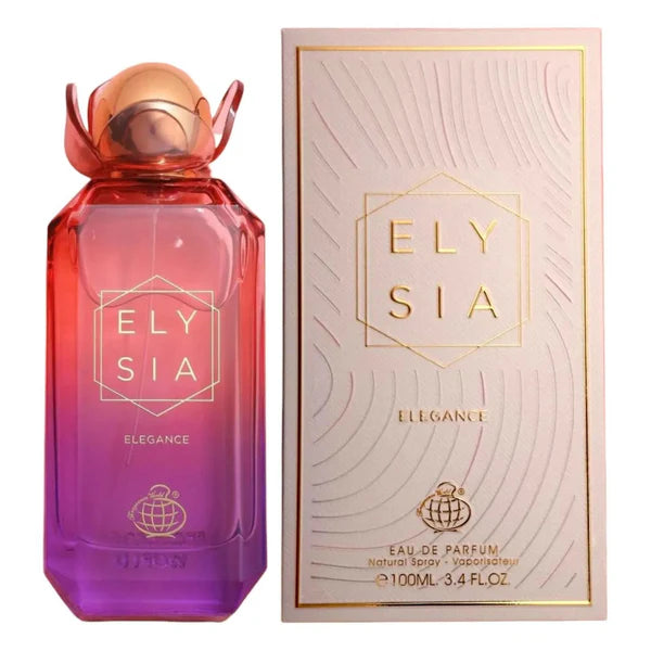 Elysia Elegance perfume bottle by Fragrance World, 100ml EDP fragrance with a sleek, elegant design.
