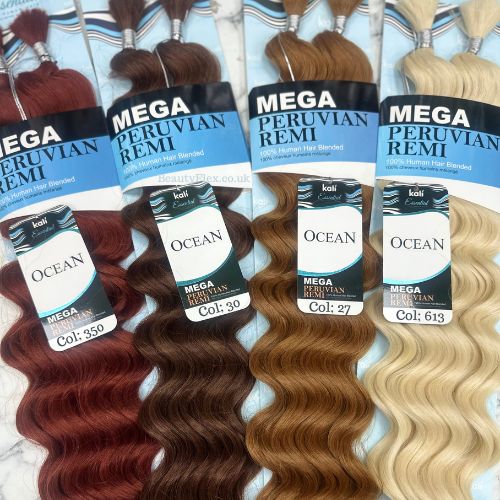  Kali Peruvian Remi 100% Human Hair Blended Ocean Wave Bulk. Perfect Crochet Braiding hair for Boho Locs. Great choice for Pick and Drop, box braids, micro and french braids, cornrows.