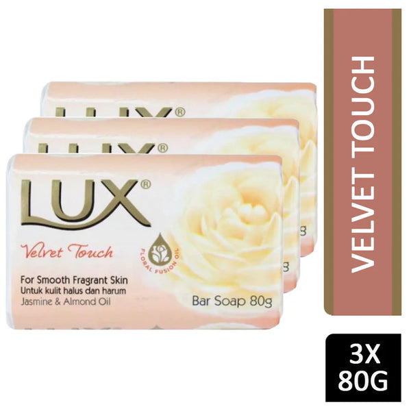 3x Lux Velvet Touch Soap Bar With Jasmine And Almond Oil 3x80g