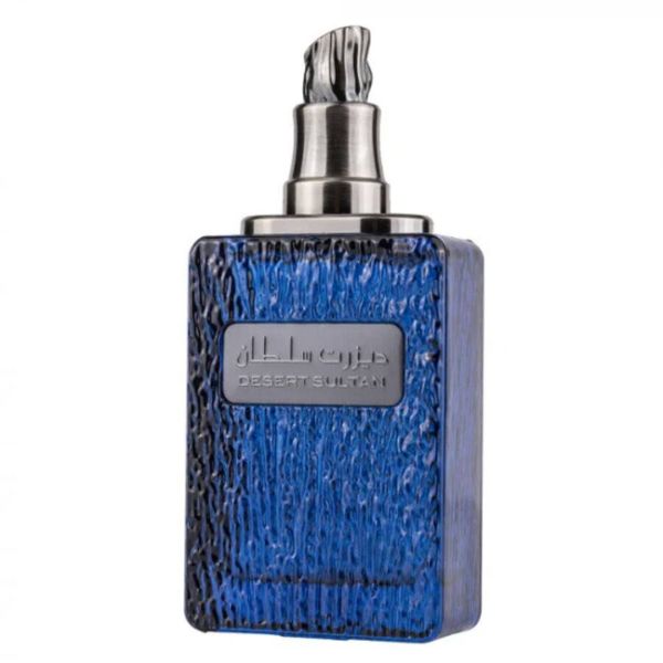 Sapphire Desert Sultan perfume bottle by Ard Al Zaafaran, featuring a sleek design and deep blue color, 100ml size.