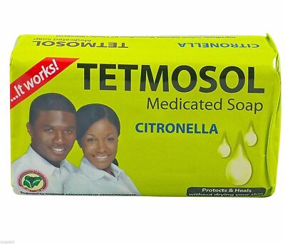 Tetmosol citronella soap 75g bar with branding and packaging, designed for natural insect repellent and skin cleansing.