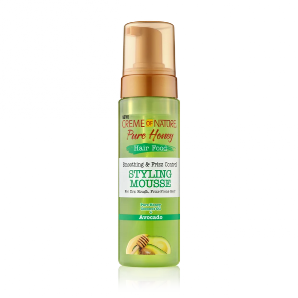Creme of Nature Pure Honey Hair Food styling mousse in 207ml bottle, smooths frizz and adds shine to hair.
