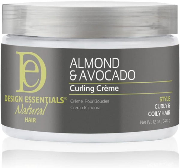Design Essentials almond and avocado curling crème jar, nourishing co-wash for curly hair, 340g/12oz, natural hair care product