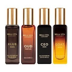 Bellavita Luxury Men's Gift Set with CEO Man, Klub, Oud & G.O.A.T. Gift Set (4×20 ml)