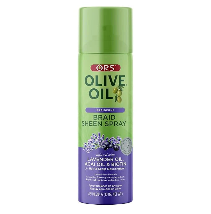 ORS Olive Oil Braid Sheen Spray with Lavender, Acai & Biotin for Hair & Scalp Nourishment 421ml