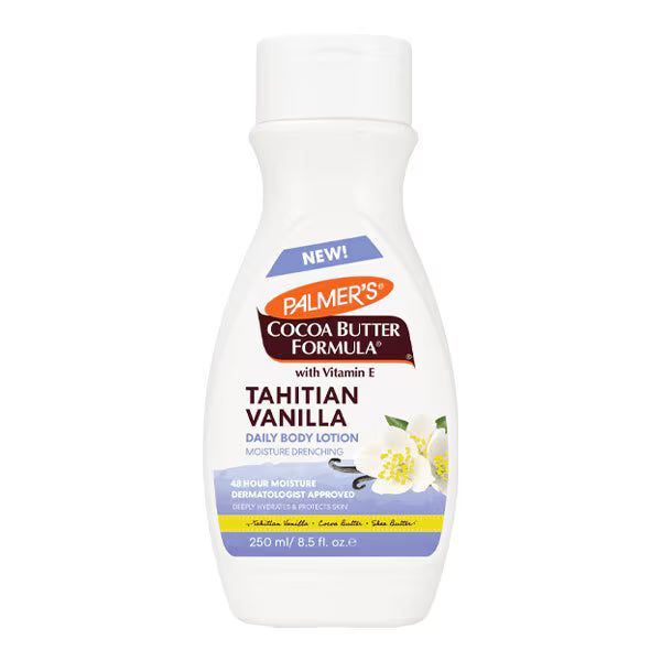 Palmer's Tahitian Vanilla daily body lotion in a 250ml bottle, featuring smooth, creamy lotion with vanilla scent.
