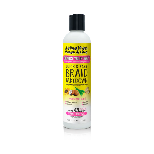 Jamaican Mango & Lime Hair Care quick and easy braid takedown spray in 237ml bottle, designed for gentle, efficient braid removal.