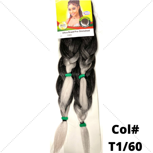 Xpression Ultra Braid Pre-Stretched Braiding Hair Colour T1/60 Black/Grey