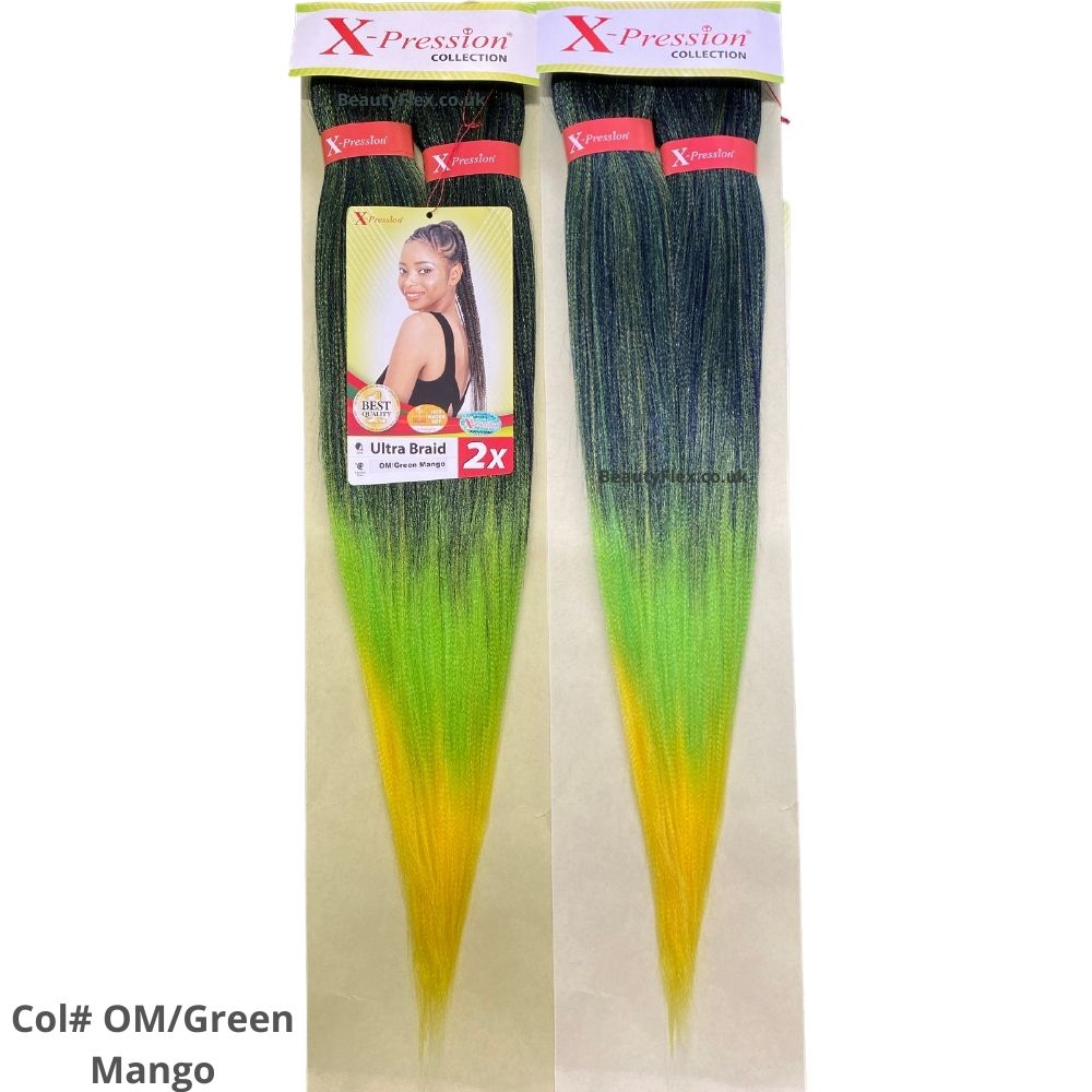 Xpression Ultra Braid Pre-Stretched Braiding Hair Ombre Colour Green Mango