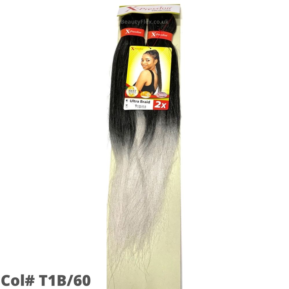 Xpression Ultra Braid Pre-Stretched Braiding Hair Ombre Colour T1B/60 Black/Grey